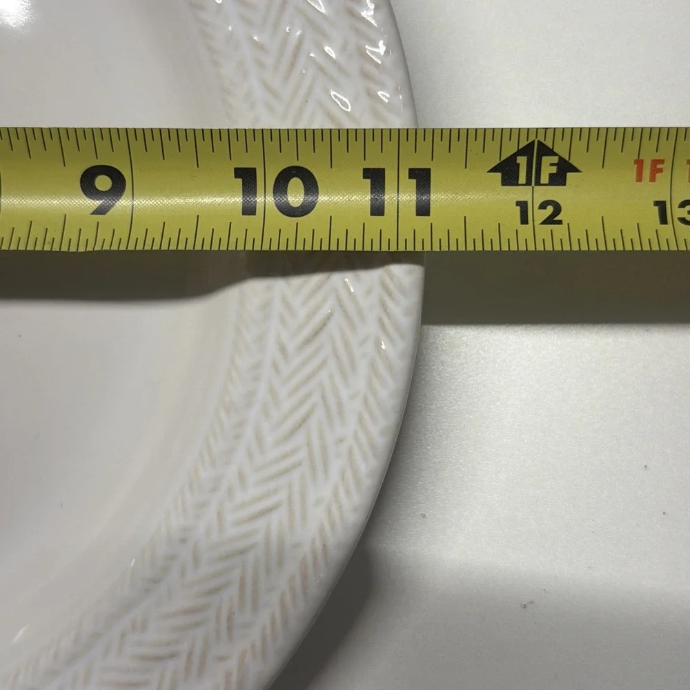 Juliska Le Panier dinner plate whitewash glaze French basket-weave rim 11 3/8